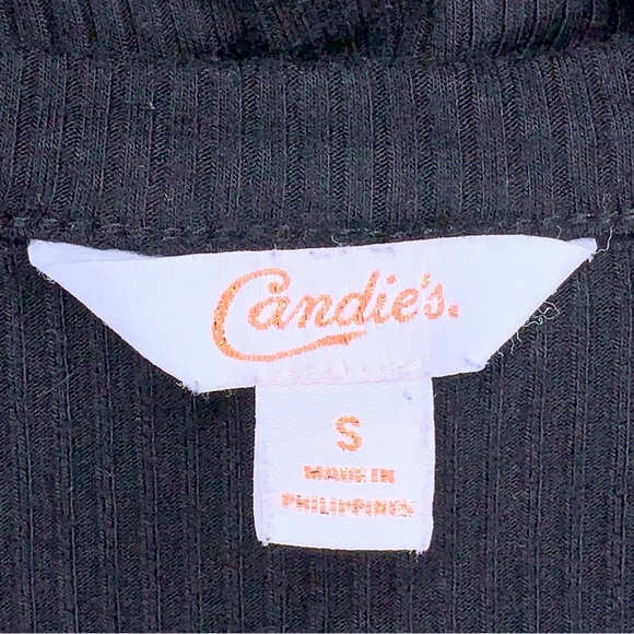 Y2K Small Candies Black Strappy Ribbed Short Sleeve Top Stretch Pinup Knit - Picture 10 of 13